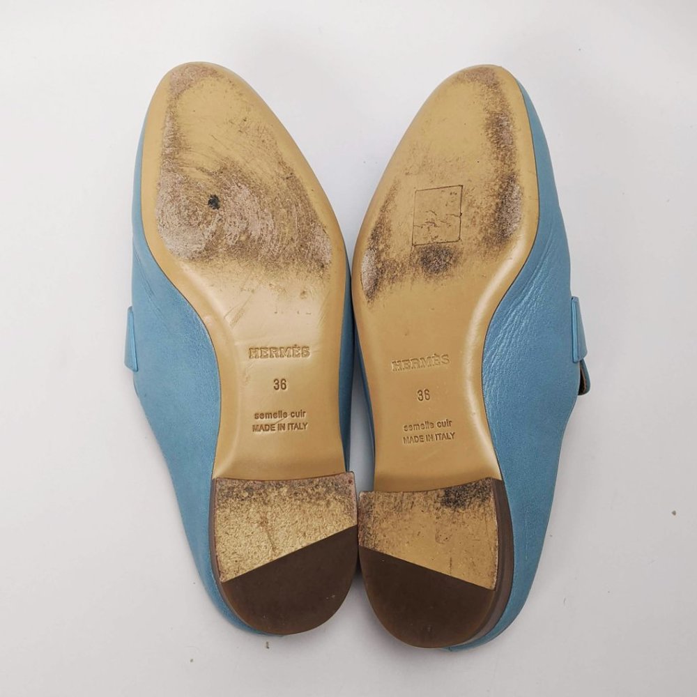 SOLD Hermes Rivoli Fringe Bleu Dorset Mule - Picture 4 of 7